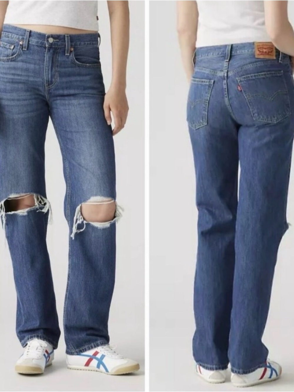 Levi's Women's Blue Distressed low pro Straight Jeans 30 wide leg